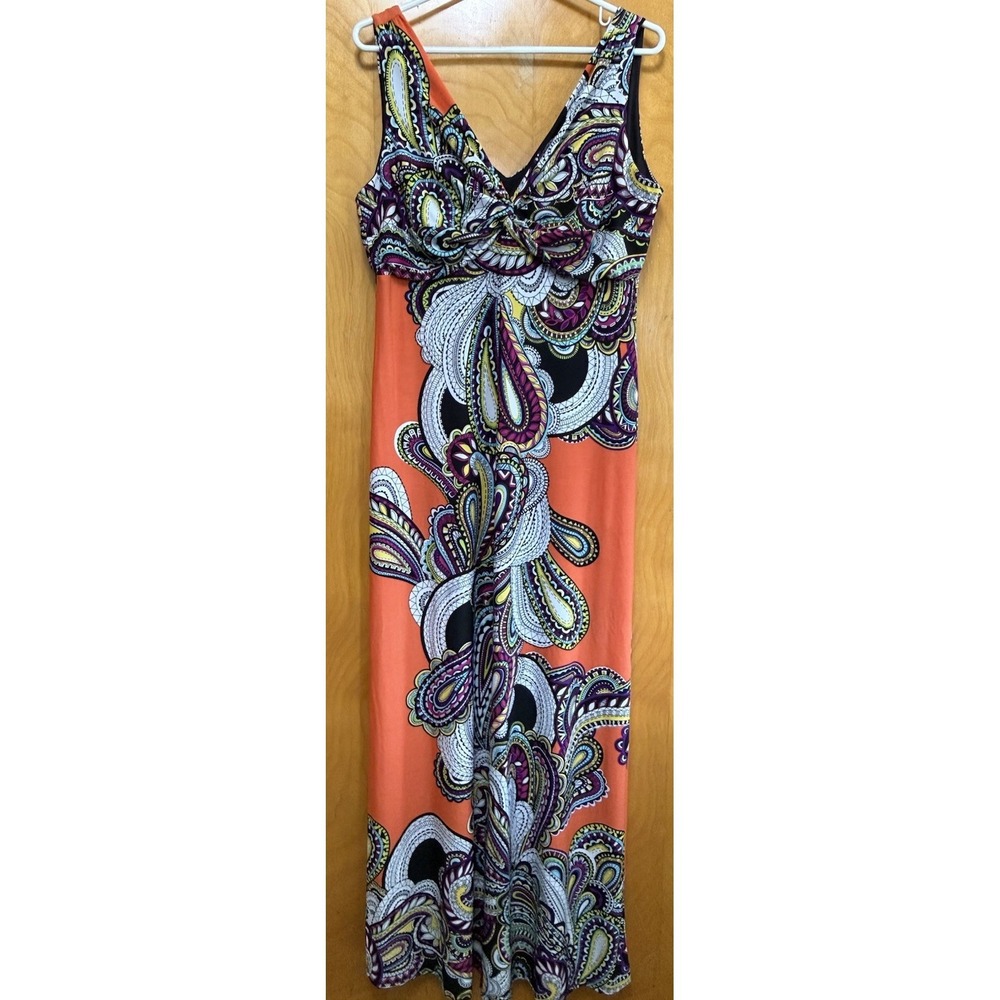 Ronni Nicole Womens Paisley Slinky Maxi Sleeveless Twist Front Top Tank Dress 14